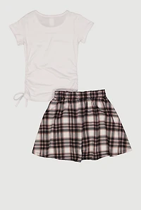 Girls New York 23 Graphic Tee and Plaid Pleated Skirt