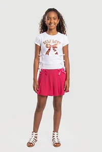 Girls Self Love Secret Club Bow Graphic Tee and Pleated Skirt
