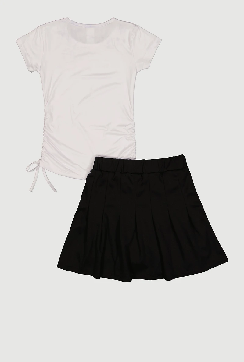 Girls Rhinestone Cherry Bomb Graphic Tee and Skirt