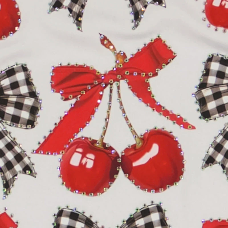 Girls Cherry Bow Graphic Ruched Side Tee and Pleated Skort
