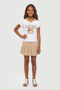 Girls Besties Forever Bear Graphic Polo Top and Pleated Skirt
