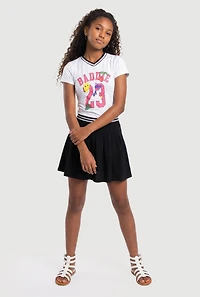 Girls Baddie 23 V-Neck Top and Pleated Skirt