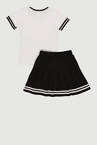 Girls Cutesy University Graphic Tee and Pleated Skort with Bucket Hat