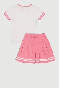 Girls Brooklyn Dream Team Graphic Tee and Pleated Skort with Bucket Hat
