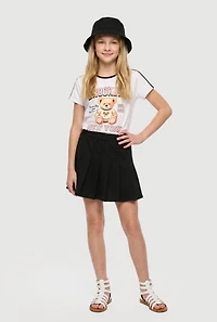 Girls Brooklyn New York Teddy Bear Tee and Pleated Skirt Set