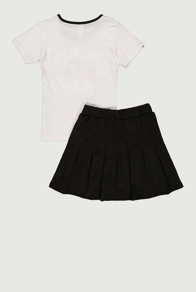 Girls Brooklyn New York Teddy Bear Tee and Pleated Skirt Set