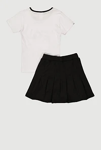 Girls Brooklyn New York Teddy Bear Tee and Pleated Skirt Set