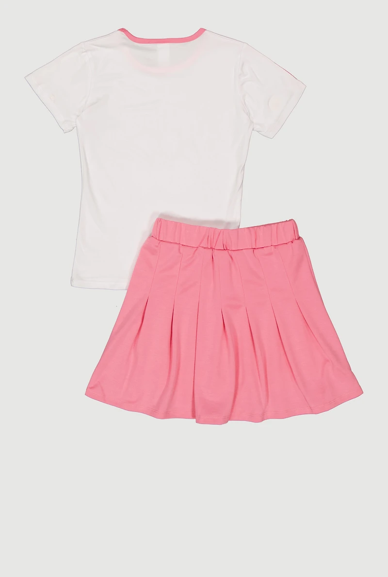 Girls Confidence Looks Cute Graphic Tee and Pleated Skort with Bucket Hat