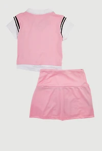 Girls Chic Sweater Vest and Pleated Midi Skirt Set with Rhinestones, Pink, Size 7-8