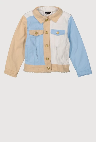 Little Girls Color Blocked Distressed Jean Jacket, Multi, Size 5-6