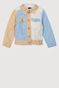 Little Girls Color Blocked Distressed Jean Jacket, Blue,