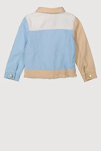 Little Girls Color Blocked Distressed Jean Jacket, Blue,