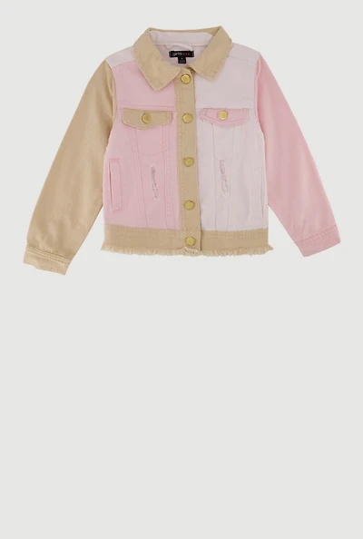 Little Girls Color Blocked Distressed Jean Jacket, Multi, Size 4