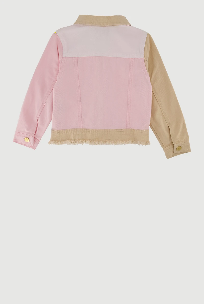 Little Girls Color Blocked Distressed Jean Jacket