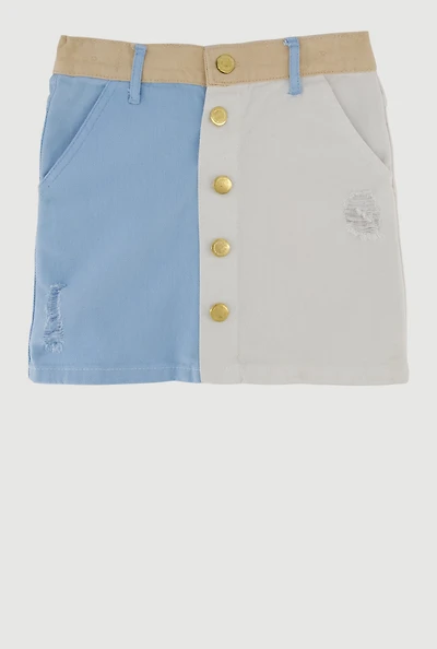 Little Girls Color Blocked Denim Skirt, Blue, Size 4