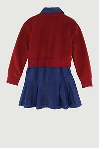 Little Girls Rhinestone Sweatshirt Layered Chambray Dress, Multi, Size 5-6