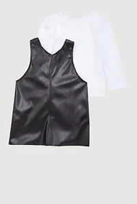 Little Girls Faux Leather Studded Dress with Long Sleeve Tee, Black, Size 4