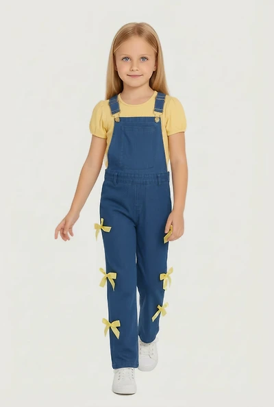 Little Girls Bow Side Overalls with Short Sleeve Tee