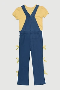 Little Girls Bow Side Overalls with Short Sleeve Tee