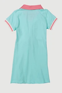Little Girls Whatever I Do Graphic Polo Dress, Blue, Size 6X
