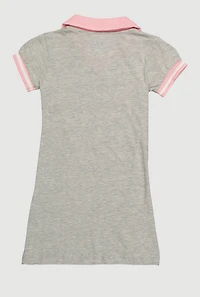 Little Girls Varsity Stripe Glitter Blessed Graphic Polo Dress, Grey, Size 4