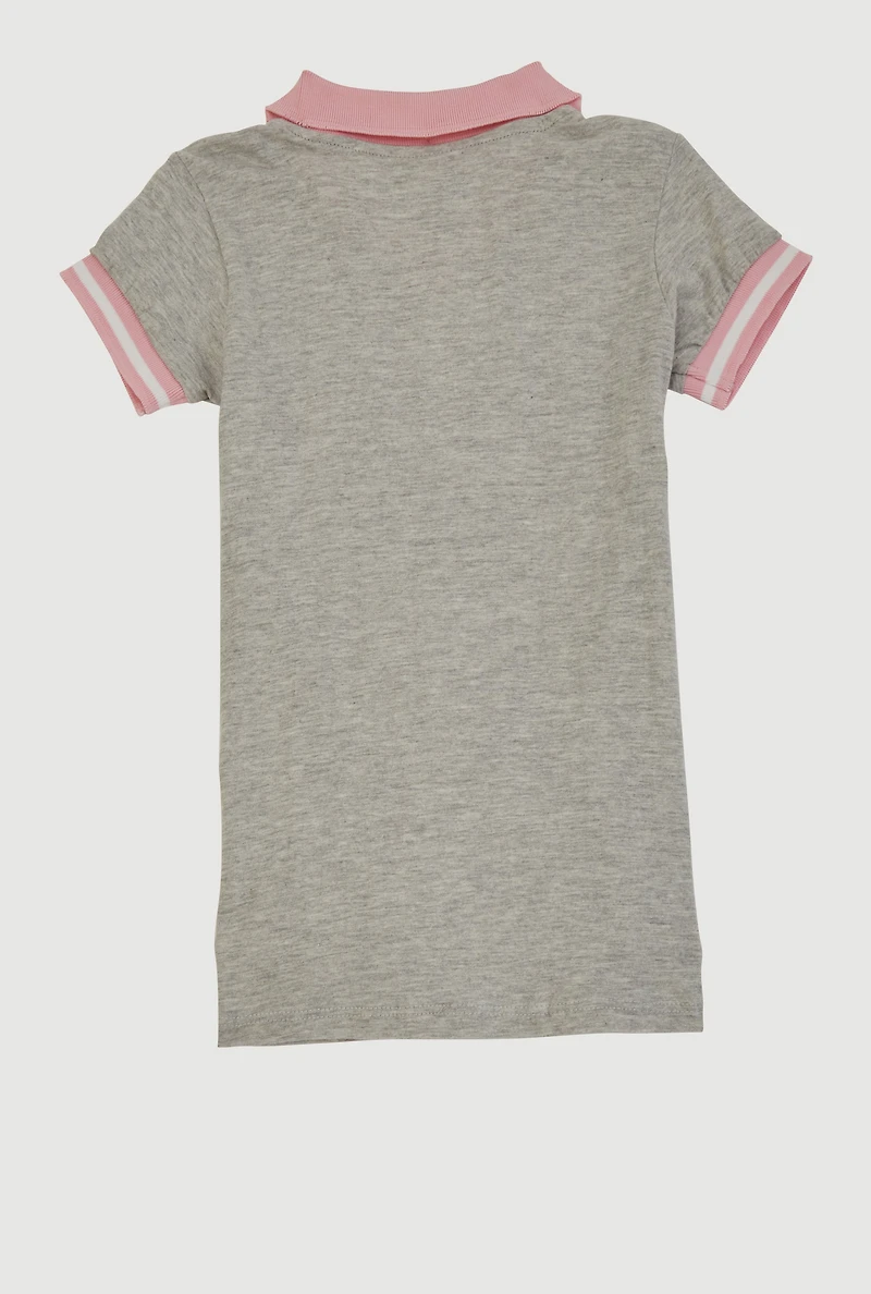 Little Girls Blessed Butterfly Graphic Polo Dress, Grey, Size 5-6