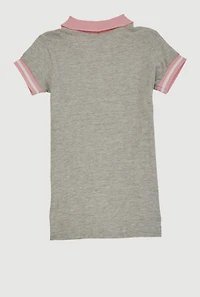 Little Girls Blessed Butterfly Graphic Polo Dress, Grey, Size 5-6