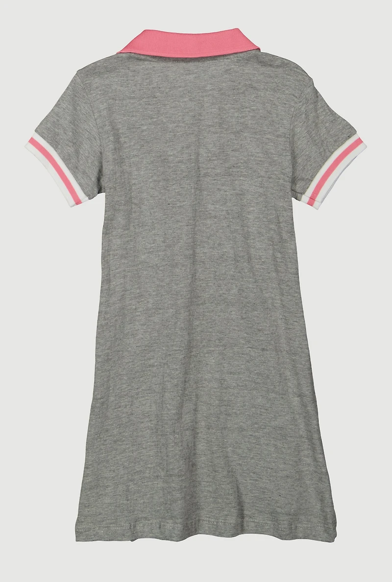 Little Girls Paris Cherry Graphic Polo Dress, Grey, Size 6X