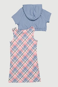 Girls Brooklyn New York Plaid Graphic Hoodie Dress Set, Multi, Size 7-8