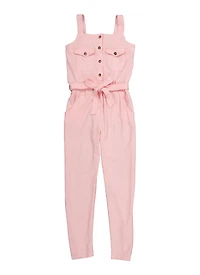 Girls Textured Knit Tie Waist Belted Jumpsuit
