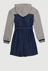 Girls Cute Era Denim Fleece Hoodie Dress, Multi, Size 14-16