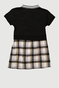 Girls Glitter Bow Graphic Layered Collared Skater Dress,