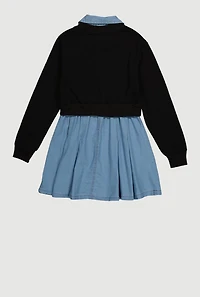 Girls Rhinestone Sweatshirt Layered Look Dress, Multi,