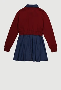 Girls Rhinestone Sweatshirt Layered Look Dress, Multi,