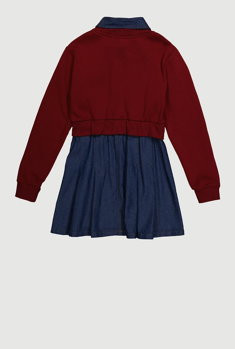 Girls Rhinestone Sweatshirt Layered Look Dress, Multi, Size 14-16