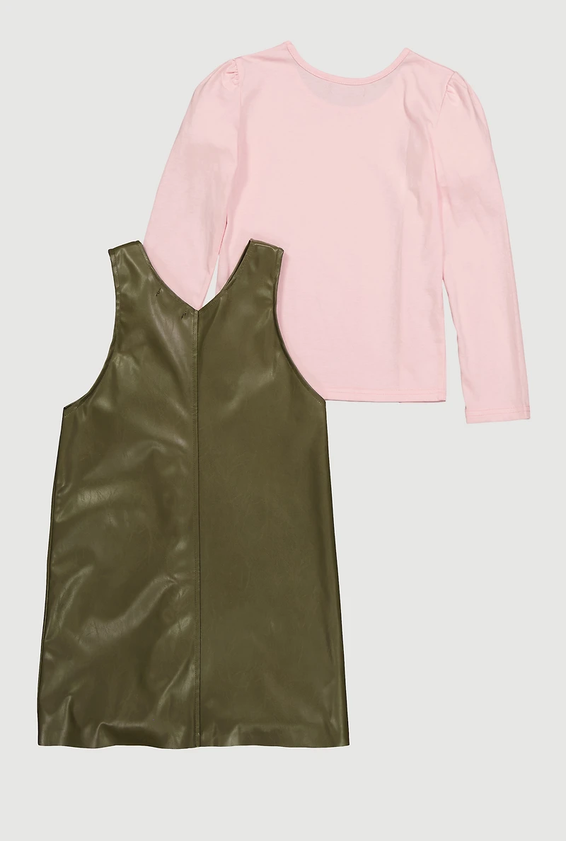 Girls Faux Leather Studded Pocket Dress with Top