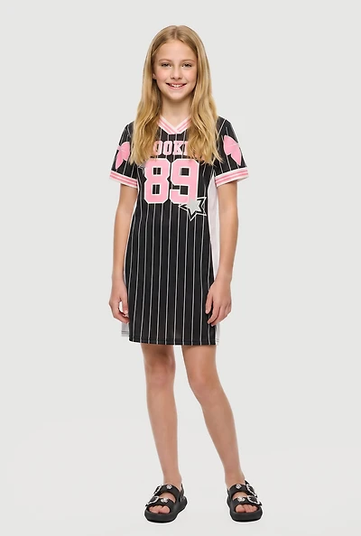 Girls Brooklyn 89 Pinstripe Jersey Mesh Dress