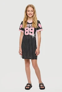 Girls Brooklyn 89 Pinstripe Jersey Mesh Dress