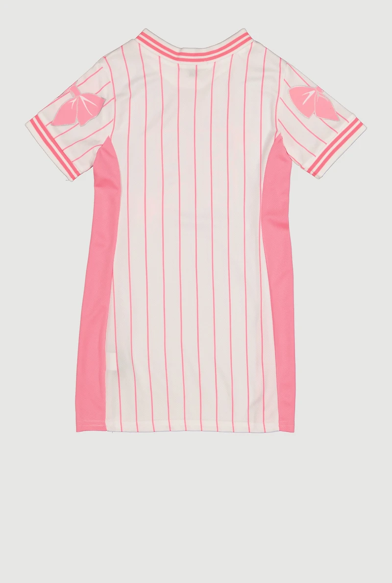 Girls Brooklyn 89 Pinstripe Jersey Mesh Dress
