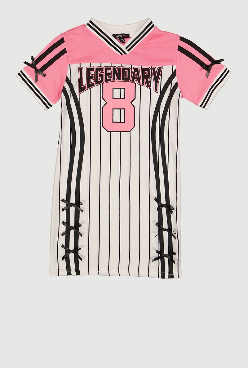 Girls Legendary 8 Graphic Varsity Stripe Jersey Mesh Dress