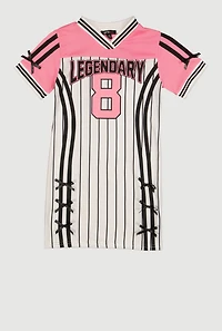 Girls Legendary 8 Graphic Varsity Stripe Jersey Mesh Dress