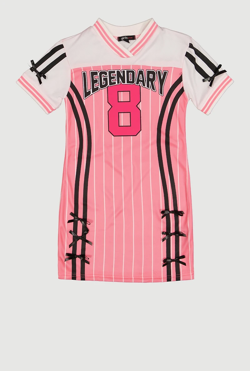 Girls Legendary 8 Graphic Varsity Stripe Jersey Mesh Dress