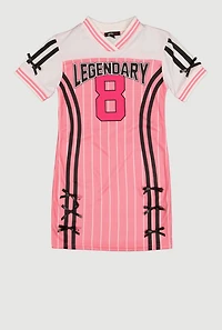 Girls Legendary 8 Graphic Varsity Stripe Jersey Mesh Dress