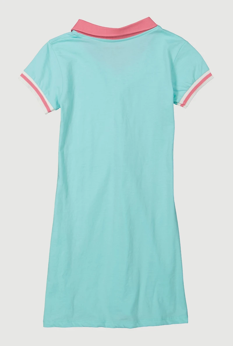 Girls Whatever I Do Graphic Polo Dress, Blue, Size 7-8