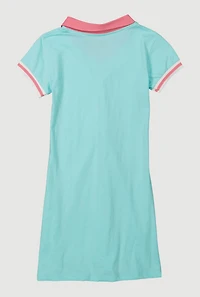 Girls Whatever I Do Graphic Polo Dress, Blue, Size 7-8