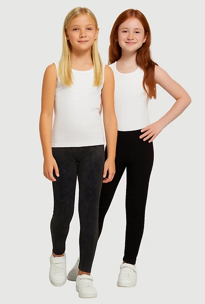 Girls Rib Knit Seamless Leggings 2 Pack, Black, Size 7-8