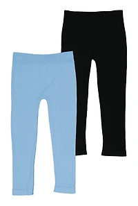 Little Girls Seamless Ribbed Knit Leggings 2 Pack, Blue, Size 6X