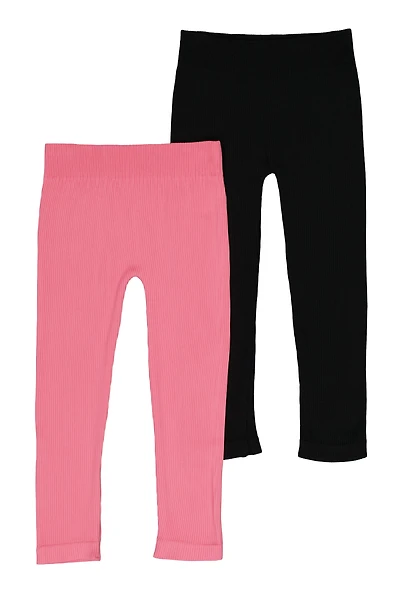 Little Girls Seamless Ribbed Knit Leggings 2 Pack, Pink, Size 4