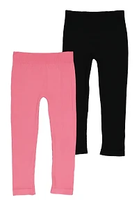 Little Girls Seamless Ribbed Knit Leggings 2 Pack, Pink, Size 4