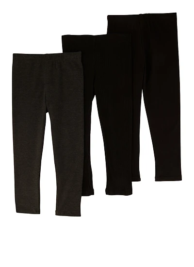 Little Girls Solid Ribbed Leggings 3 Pack
